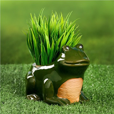 Декоративный горшок «Лягушка», керамический, 250 мл, 12×10×9 см, зелёный