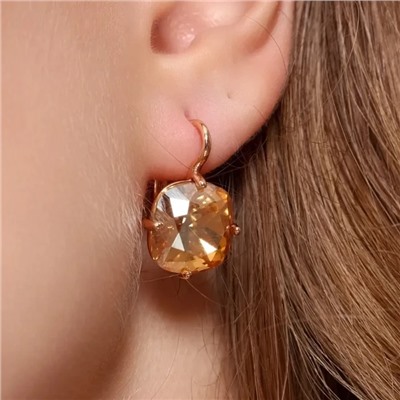 Серьги с кристаллом под Swarovski ювелирная бижутерия коллекция "Дубай" покрытие позолота, вставка: стекло, цвет: шампань, арт.414.697