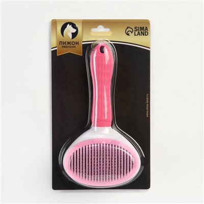 Пуходёрка Пижон Premium, 10×19 см, округлая, с самоочисткой, с каплями, пластик, розовая