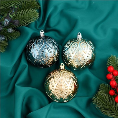 Ёлочные игрушки «Мадлен» капельки, шары новогодние, d=8 см, набор 3 шт., МИКС