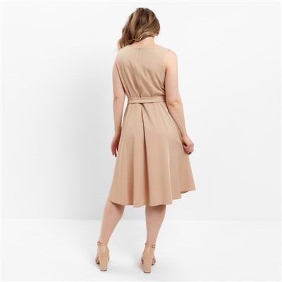 Платье миди женское с поясом MINAKU: Casual collection, бежевое, размер 50