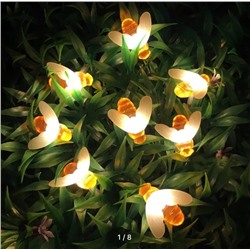 Гирлянда светодиодная -пчелки, 5м (20 ламп, теплый белый свет)