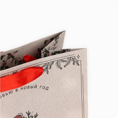 Пакет подарочный новогодний крафтовый «Будьте счастливы», MS 18×23×10 см