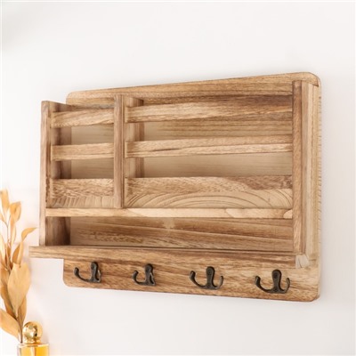 Настенные крючки декоративные для росписи с карманом и полочкой «Натуральный», дерево, 8.5×38×28 см