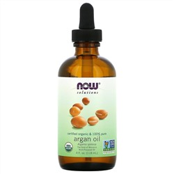 Now Foods, Solutions, сертифицированное на 100% чистое органическое аргановое масло, 118 мл (4 жидк. унции)