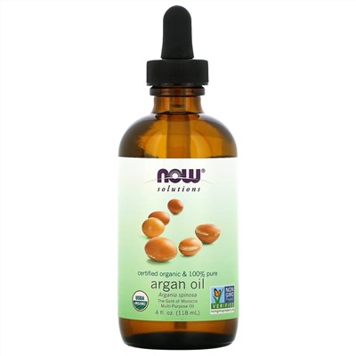 Now Foods, Solutions, сертифицированное на 100% чистое органическое аргановое масло, 118 мл (4 жидк. унции)