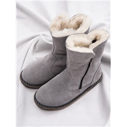 Полусапоги женские серые замшевые с замком на войлочной подошве