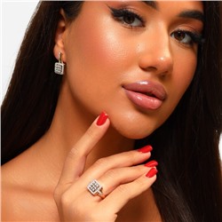 Комплект ювелирной бижутерии Дубайское золото, серьги и кольцо, покрытие позолота, вставка: фианиты, цвет: прозрачный, 17 р, арт. 214.783-17