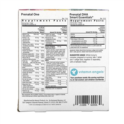 Rainbow Light, Prenatal Daily Duo, Prenatal One и Prenatal DHA Smart Essentials, комплекс витаминов для беременных, 30 таблеток + 30 капсул