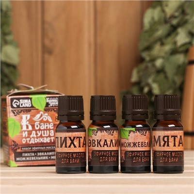 Набор эфирных масел 10 мл «В бане и душа отдыхает» пихта, эвкалипт, можжевельник, мята