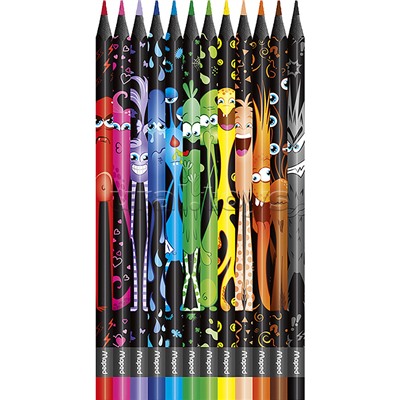 Карандаши цветные 12 цв. "Color'peps black monster" декорированные, пластиковые
