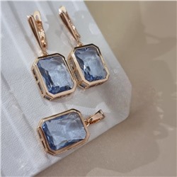 Комплект ювелирной бижутерии коллекция "Дубай" серьги и кулон, покрытие позолота, вставка: стекло, цвет: бледно-синий, арт.414.275