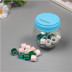 Клейкая лента пластик в банке «Перл. Белый и зелёный», набор 40 шт., 1.2 см, дл.0.9 м, 7×7×9 см