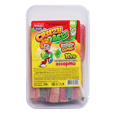 Жевательный мармелад в кислой обсыпке "Crazy Gummy crazy belt" ассорти 10гр*150шт