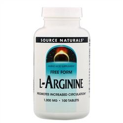 Source Naturals, L-аргинин, Свободная форма, 1000 мг, 100 таблеток