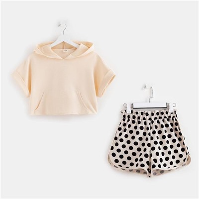 Пижама женская (худи, шорты) MINAKU: Polka-dot collection, бежевая, размер 46