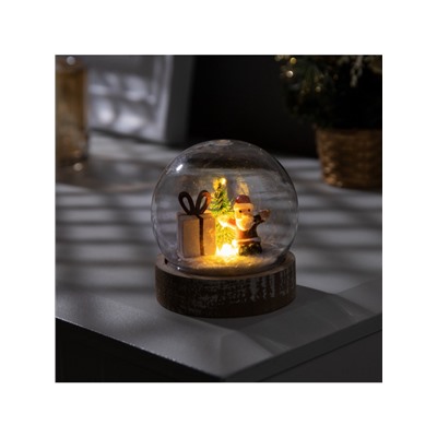 Светодиодная фигура «Шар с Дедом Морозом» 8×8.5×8 см, дерево, пластик, батарейки AG13×3 (в комплекте), свечение тёплое белое