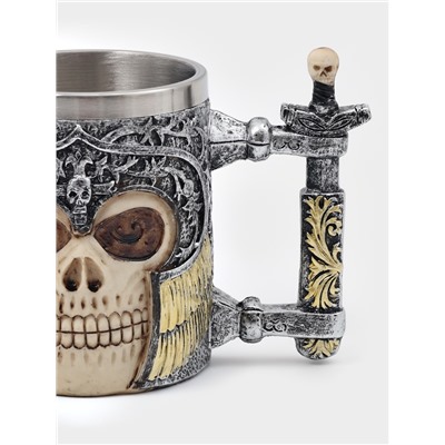 Кружка средневековая «Череп с мечом. Хэллоуин», 400 мл, 14×9×11 см, нержавеющая сталь, серебристая