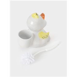 Ёршик для унитаза с подставкой «Утёнок», фарфор, белый