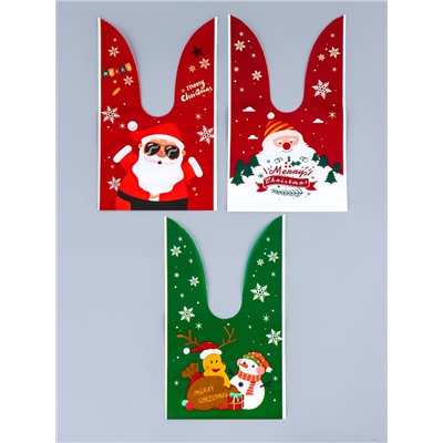 Пакет подарочный новогодний, полиэтиленовый с ушками «Дед Мороз в очках», МИКС, 13×23 см