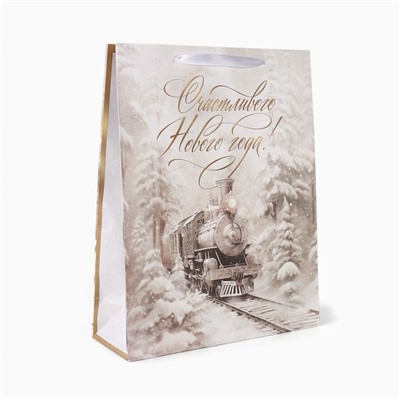Пакет подарочный новогодний крафтовый «С Новым годом», L 31×40×11.5 см