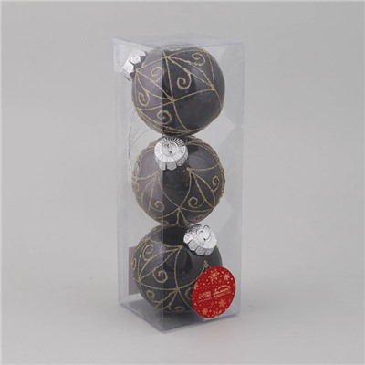 Ёлочные игрушки «Сказочные узоры» завитки, шары новогодние, d=8 см, 3 шт., золотисто-чёрный