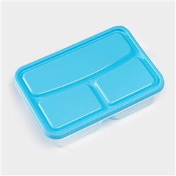 Ланч - бокс для еды, 3 отделения, 200/400 мл, 21×14.5×5.5 см, пластик, прямоугольный, голубой