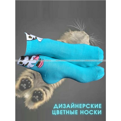 МИНИ ЦВЕТНЫЕ НОСКИ женские с прикольным кошачьим принтом арт. W 16-8