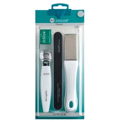 Zinger Набор педикюрных инструментов: 2 терки, пилка, лезвия / Classic SIS-67, 4 предмета 3206
