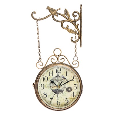 Часы настенные интерьерные «Птичка в клетке», двусторонние, на подвесе, бесшумные, плавный ход, 23×44 см, d=17 см