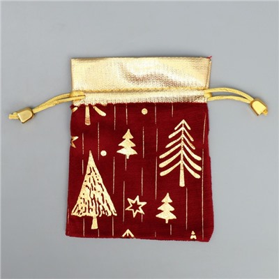 Мешочек подарочный новогодний плюш «Сказка с тобой», ёлки, тиснение, 10×12 см ± 1.5 см