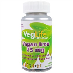 VegLife, Железо растительного происхождения, 25 мг, 100 таблеток