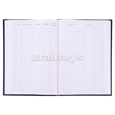 Книга регистрации корреспонденции A4, 96 л, офсет 55-60 г/м², 90% белизна, твердая обложка бумвинил + тиснение фольгой