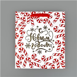 Пакет подарочный новогодний ламинированный «Новогодние леденцы», тиснение, M 30×26×9 см