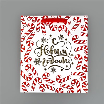 Пакет подарочный новогодний ламинированный «Новогодние леденцы», тиснение, M 30×26×9 см