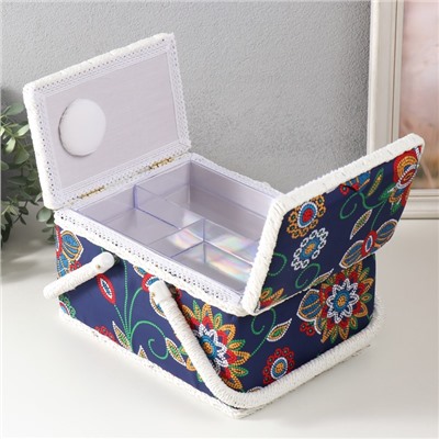 Шкатулка для рукоделия и шитья «Цветочная мозаика», хранение ниток, иголок, мелочи, 19×26×14.5 см