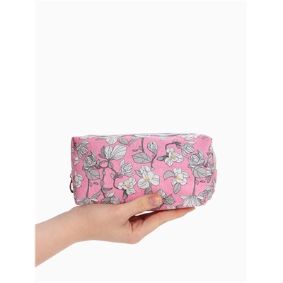 Косметичка на молнии женская, с рисунком, с рисунком, пастельно-розовая