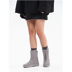 Ботинки женские серые замшевые на молнии, литая подошва