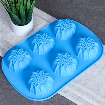 Форма для выпечки 6 ячеек силиконовая Цветы Подсолнухи 3,5 см / HL-071 / уп 200/ 0,1/ 25*17*3,5