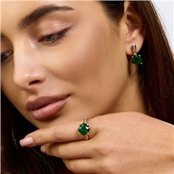 Комплект ювелирной бижутерии Итальянское золото (покрытие желтое 14к) серьги и кольцо 19 р, вставка: фианиты и цирконы, цвет: зеленый и прозрачный, арт.217.384-19