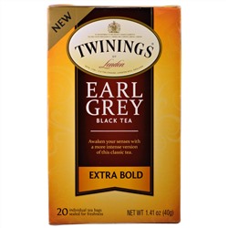 Twinings, "Эрл Грей", черный чай, крепкий, 20 чайных пакетиков, 1,41 унции (40 г)