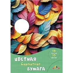 Набор цветной бумаги бархатной А4 10л 10цв. "Разноцветные листья" в папке С0711-12 АппликА