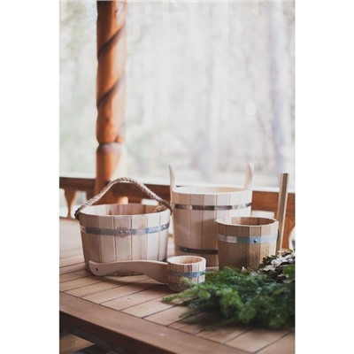 Ковш - черпак для бани и сауны, 1.5 л, липа, нержавеющий обруч, 48 см, 855 г, «Добропаровъ»