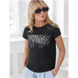 Нарядная футболка с серебристым принтом