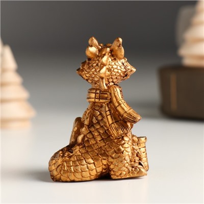 Фигурка полистоун «Бронзовый дракон в шарфике с монетами», 4.8×4.3×6 см, МИКС