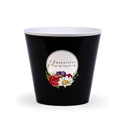 Кашпо для цветов «Цветы», 800 мл, d=12 см, h=11 см, пластиковое, чёрное