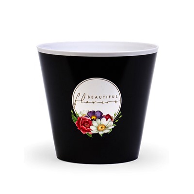 Кашпо для цветов «Цветы», 800 мл, d=12 см, h=11 см, пластиковое, чёрное