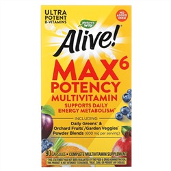 Nature's Way, Alive! Max6 Potency, мультивитамины повышенной эффективности, без добавления железа, 90 капсул