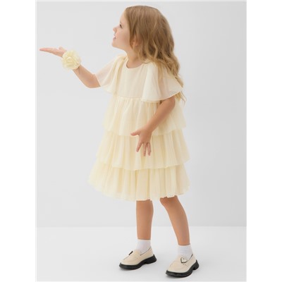 Платье нарядное для девочки MINAKU: PartyDress, с рюшами, рост 116-122 см, бежевое