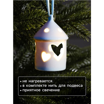 Светодиодная фигура «Дом с сердцем», 9.3×6×6 см, 1 LED, керамика, от батареек LR44×3 шт., тёплый белый свет